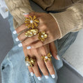 Ilona New Design Exaggerated Style Rings Stainless Steel 18k Gold Plated Cute Pearl Flower Wholesale Rings for Women