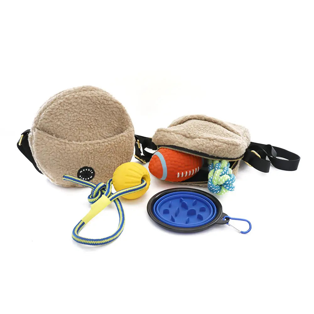 Velvet Sherpa Premium Belt Luxury Dog Treat Training Pouch for Walking