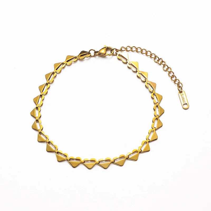 HOVANCI Hip Hop Heart Chain Anklets Fashion  Gold Plated Stainless Steel Anklet