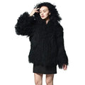 MWFur Fashionable Mongolian Sheep Loose Coat Winter Mongolian Lamb Fur Coat for Woman Fur Long Sleeve Hat for Ladies
