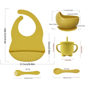 Custom Logo BPA Free Infant Silicone Feeding Set Food Grade Toddler Tableware Suction Plate Set With Cutlery
