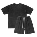Wholesale 250g Custom Logo Men's Sports Workout Jogging Set Heavyweight Plain Solid T Shirt Shorts for Summer