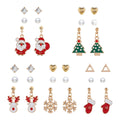 3 Pairs/Set Christmas Jewelry Gift Enamel Pearl Rhinestone Statement Dangling Women Girl Gold Plated Enamel Stud Drop Earrings