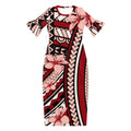 2025 Polynesian Party Dress for Women Bohemian Sun Dress Roundneck Ruffle Puff Sleeve High Waist Loose Fit Sweet for Spring