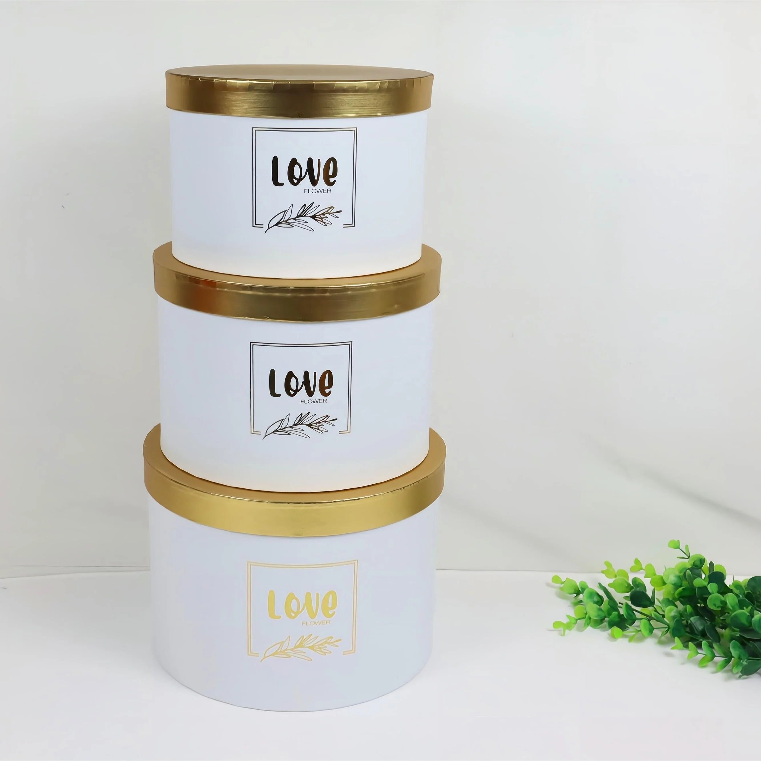 Hot Stamping LOVE Pattern Gold Lid Gift Box 3-Piece Set Paper Tube Flower Box Hugging Bucket Packaging Box Embossing Printing