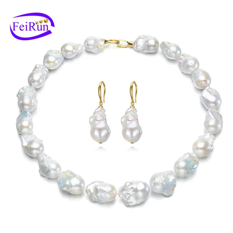 FEIRUN Nice Design High Quality Custom Fine Jewelry 15*20mm Real Pearl Jewelry Sets