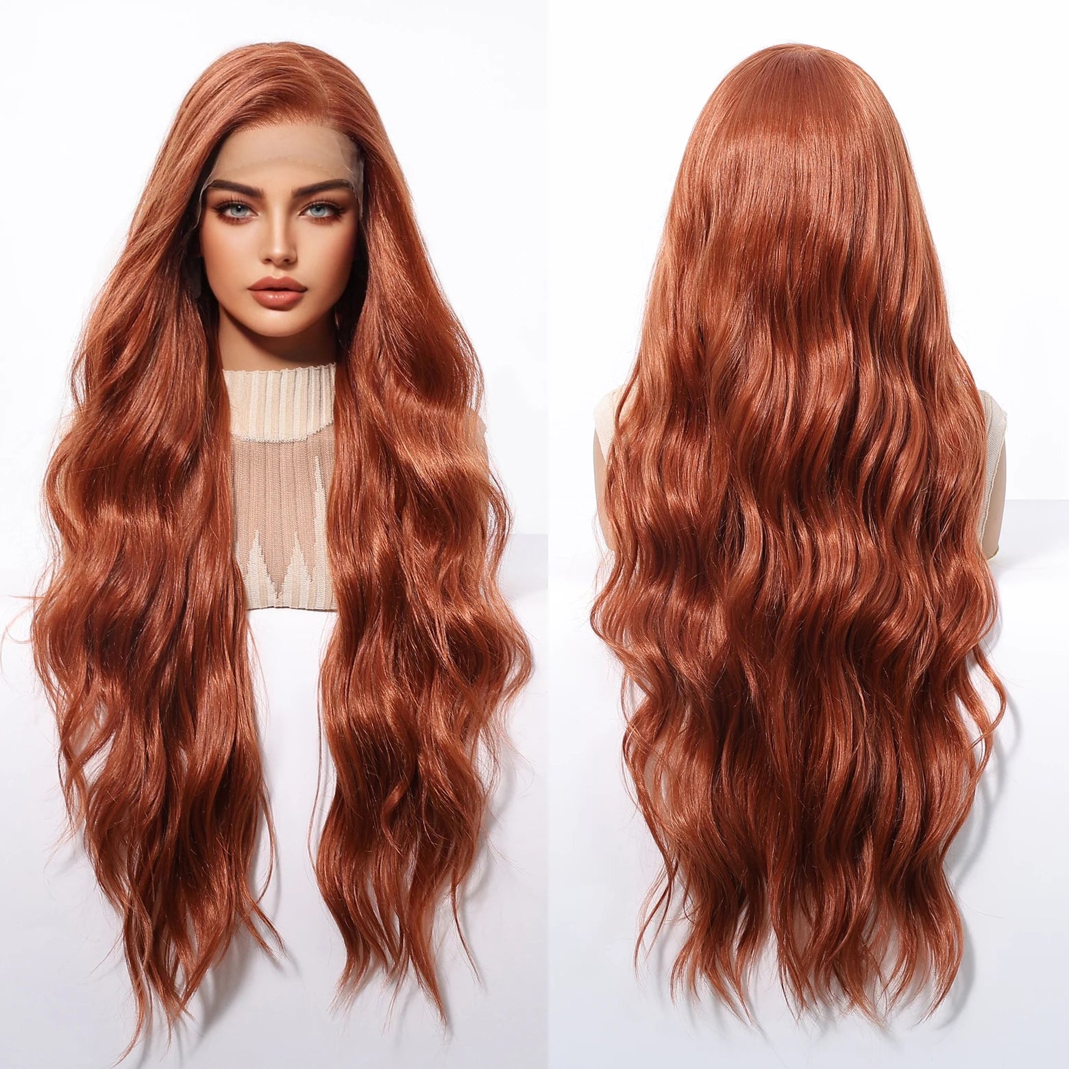 Changeable Hairstyle 13x6 Lace Wig Future Fiber Synthetic Curly Wig Real Photo High Density Red Brown Orange