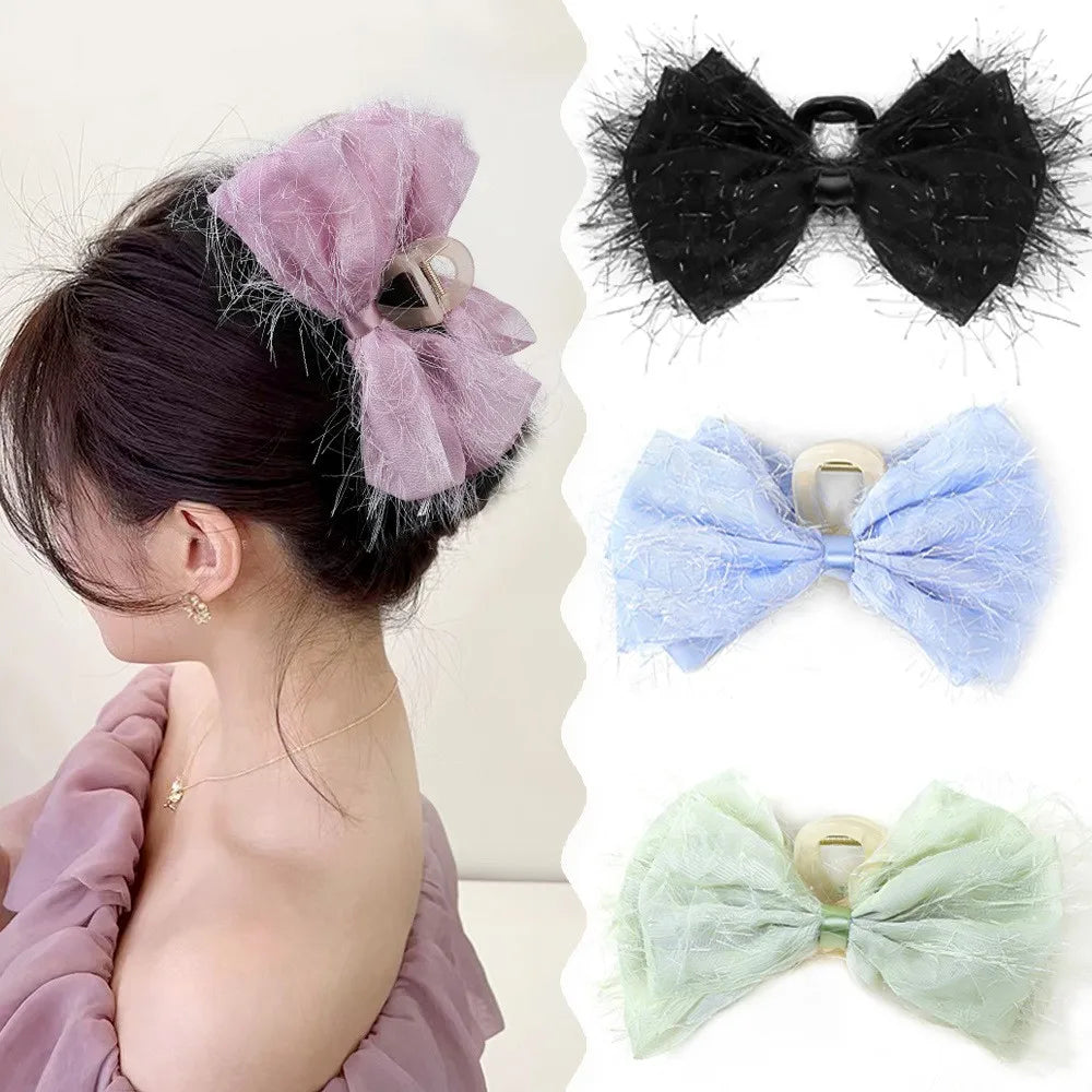 New Arrival Sweet Girls Chiffon Big Bow Hair Claw Large Hair Claw Clips for Women Girls
