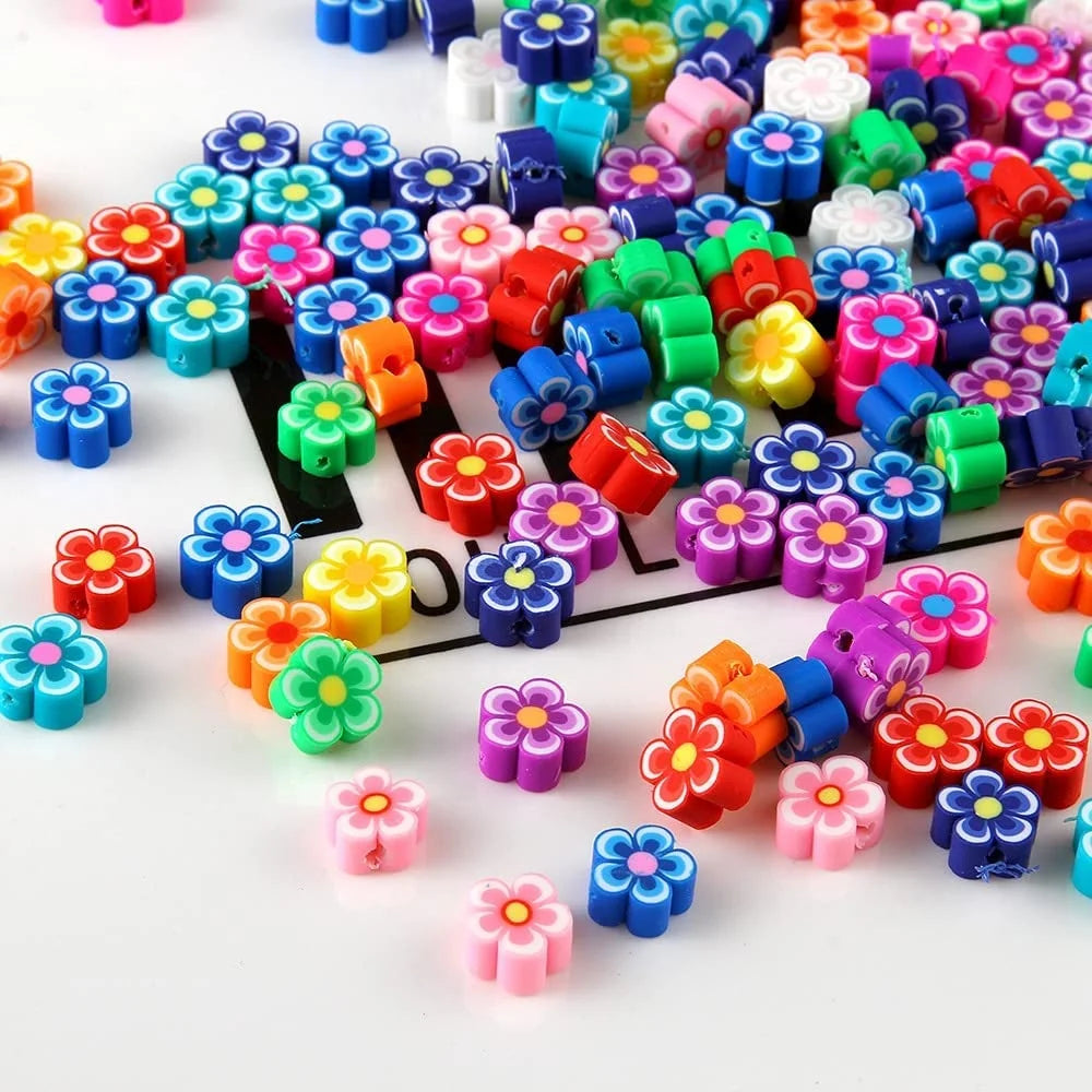 100CPS Random Mixed Flower Pattern Clay Beads for DIY Children's Toy Jewelry Making