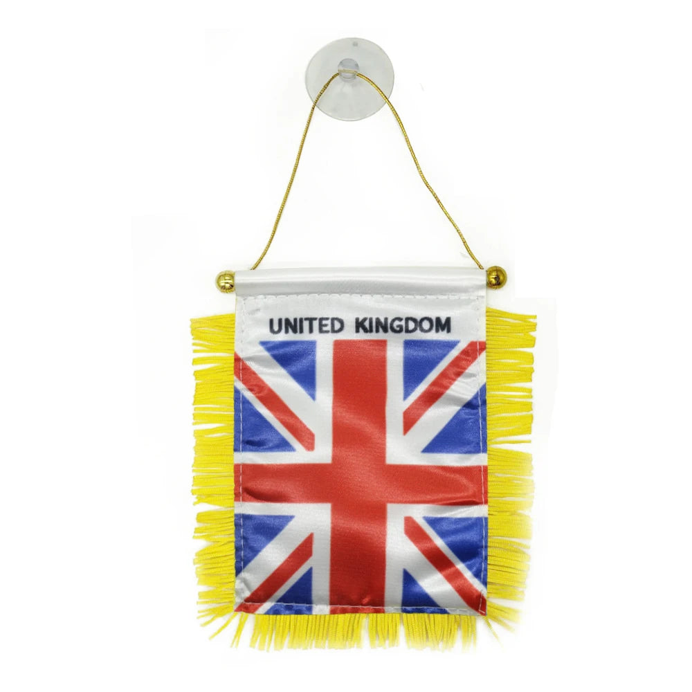 2026 Custom Logo Digital Printing Satin Material Hanging  the United Kingdom Pennant Flag for Car Rearview Mirror and Home Decoration