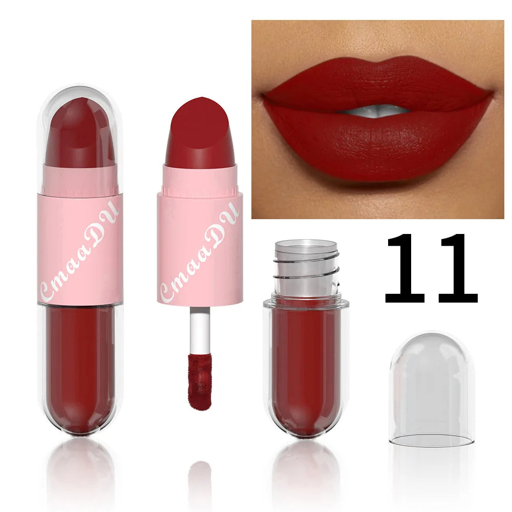 Cmaadu 18 Color 2 in 1 Face Lipstick Matte Lip Gloss Waterproof Long Lasting Gold Flash Liquid Lipstick