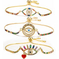 Fashion Adjustable Chain Geometric Turkey Eye Bracelet Copper Zircon Micro Inlaid Heart Devil Eye Bracelets