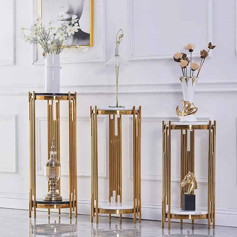 Luxury Style Floor Decoration Next to TV Cabinet Living Room Indoor Marble Simple Modern Stainless Steel Flower