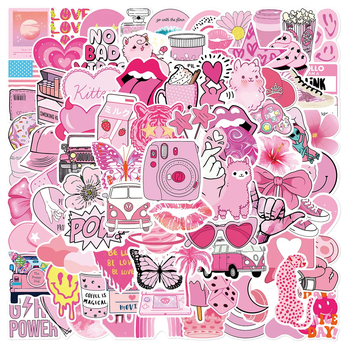 100Pcs Pink Girl Fresh VSCO  Decorative Stickers Label for Suitcase Laptop Bike Guitar Scrapbook Skateboard Waterproof Sticker