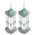 Ethnic Bohemian Coin Tassel Drop Earring Antique Green Stone Turquoise Tribal Earrings Broncos Fashion Party Jewelry