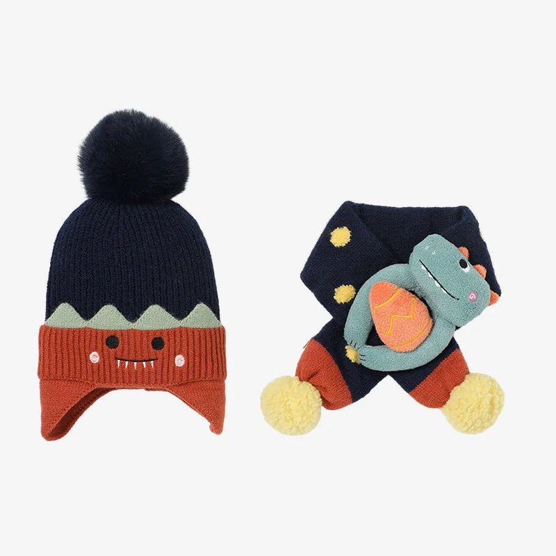 Cheap Children Scarf Hat Warm Little Girls Baby Hat Ear Flop Knitted Beanie Winter Kids Hat Scarf Set