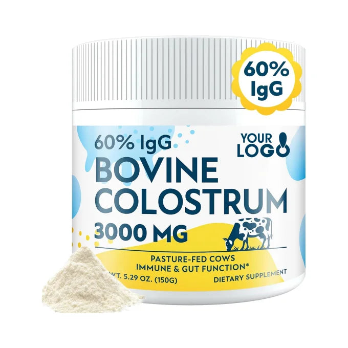 Custom Logo 60% Igg Bovine Colostrum Powder Drink Supplement 3000mg Grass-Fed Premium Quality for Adults MegaBDM