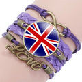 Manufacturer European National Country Flag Design Infinity Love Purple Leather Wrap Bracelet