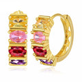 Rainbow Zirconia Stone Baguette Stud Design Hoop Earrings Turkish Handmade WholesaleJewelry