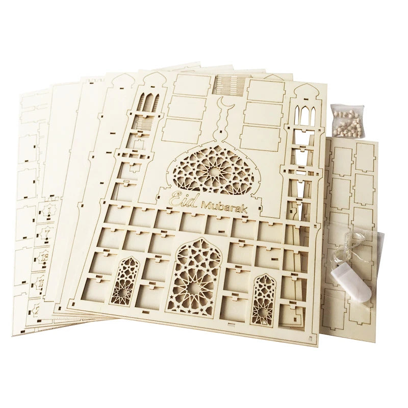 Factory  Wholesale  New  Wooden  Eid  DIY  Wooden  Craft  Box  LED EidMubarak  Decoration  Gift  Ornament