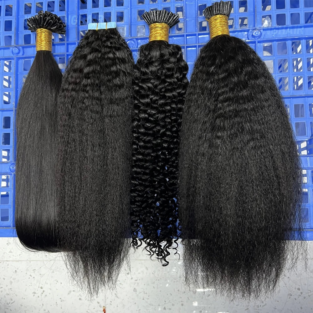 Single Donor Remy Brazilian Virgin Hair 15A Top Grade I-Tip Extensions Natural Color Curly & Straight 10-30inch