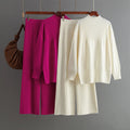 Slit Pullovers Sweater Pants Set Women Autumn Casual Sweater Top Two Piece Trouser Set Knitted