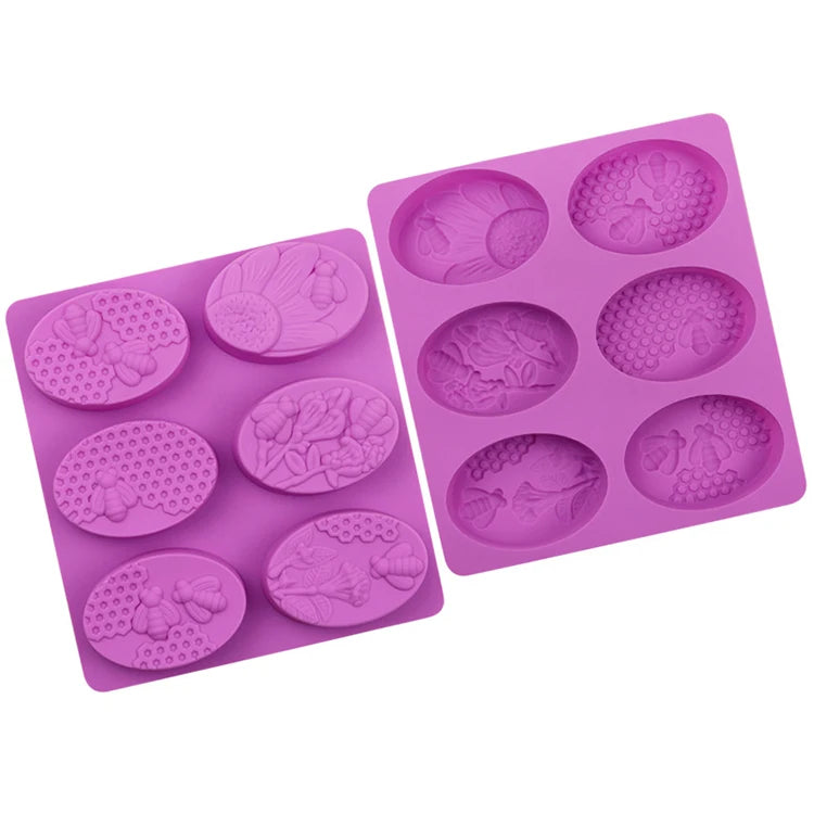 OEM/ODM 6 Cavity Saffron Bee Flower Honeycomb Silicone Soap Mold DIY Handmade Soap 3D Cake Mould for  Cake and Soap Bath