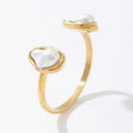 Simple Design 18K Gold Plated Stainless Steel Baroque Pearl Open Adjustable Resizable Bangle