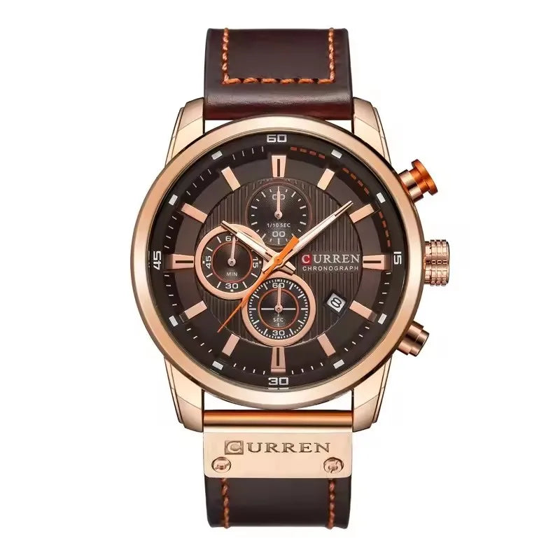 CURREN 8291 Luxury Quartz Chronograph Men Wristwatch Hot Sell Steel Case Oval Case Casual Sport Relogio Masculino Leather Band