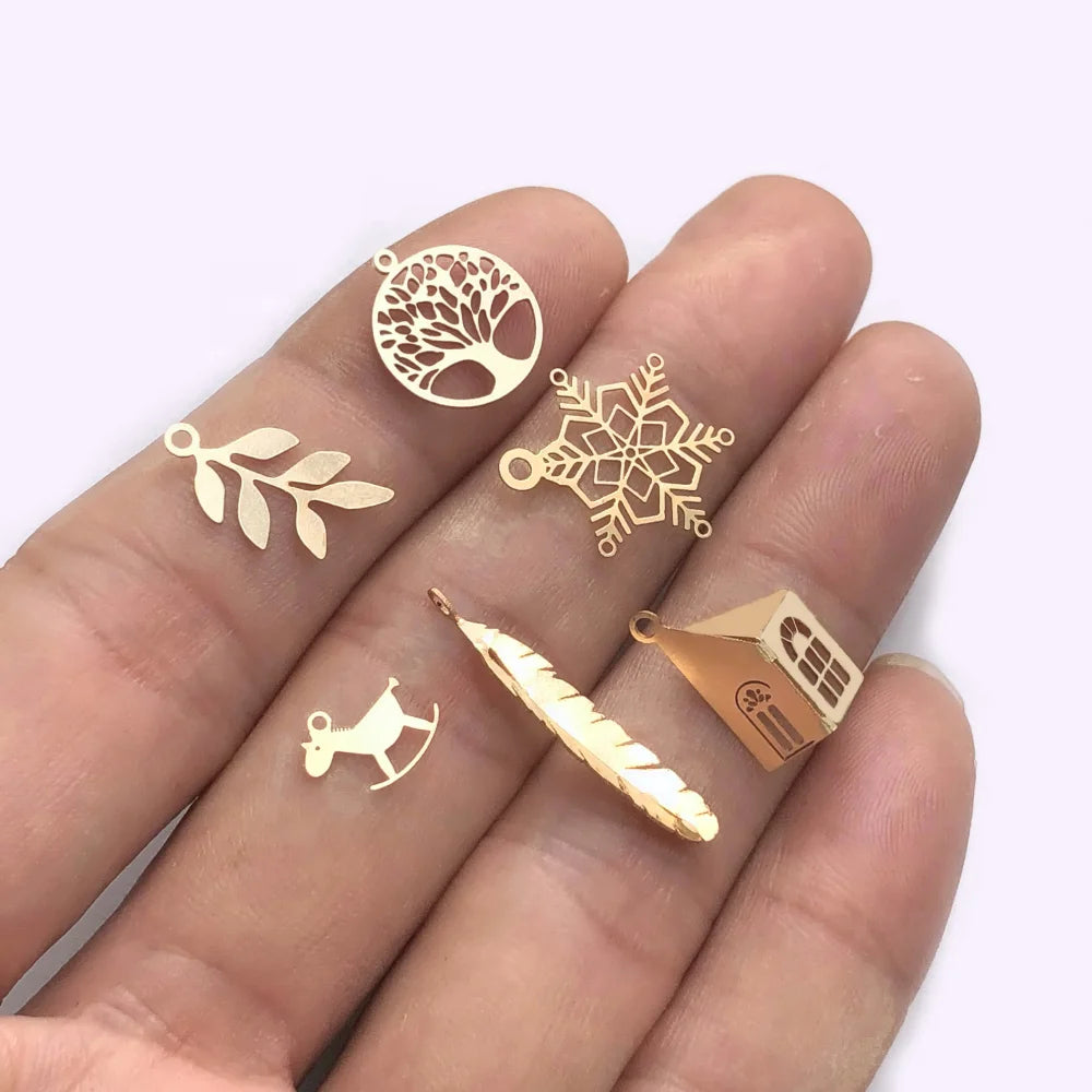 Vintage 14K Gold Filled Winter Limited Series Snowflake Clover Life Tree Jewelry Christmas Charms for Permanent Jewelry Making