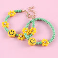 Customize Litter Girls Bracelet Fashion Green Flower Charms Handmade Small Seed Beads Happy Face Beading Bracelets for Children