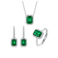 Created Emerald Jewelry Set 925 Sterling Silver Three-Piece Rings Necklace Pendant Earrings Luxury Engagement Jewelry Sets
