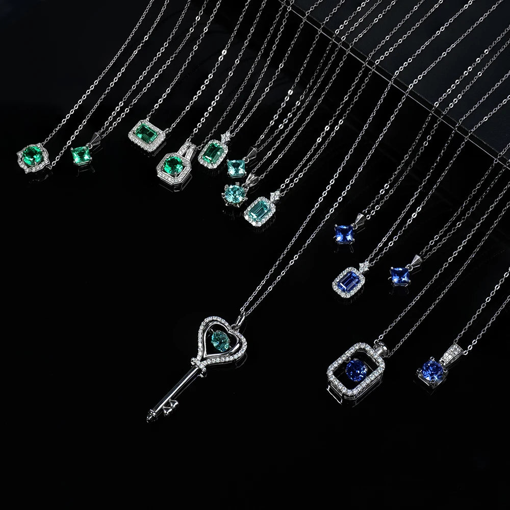 Custom Wholesale Trendy Gold Plated Crafted 925 Sterling Silver Pendant Necklace Lab-Grown Emerald Gemstone Fine Jewellery Women