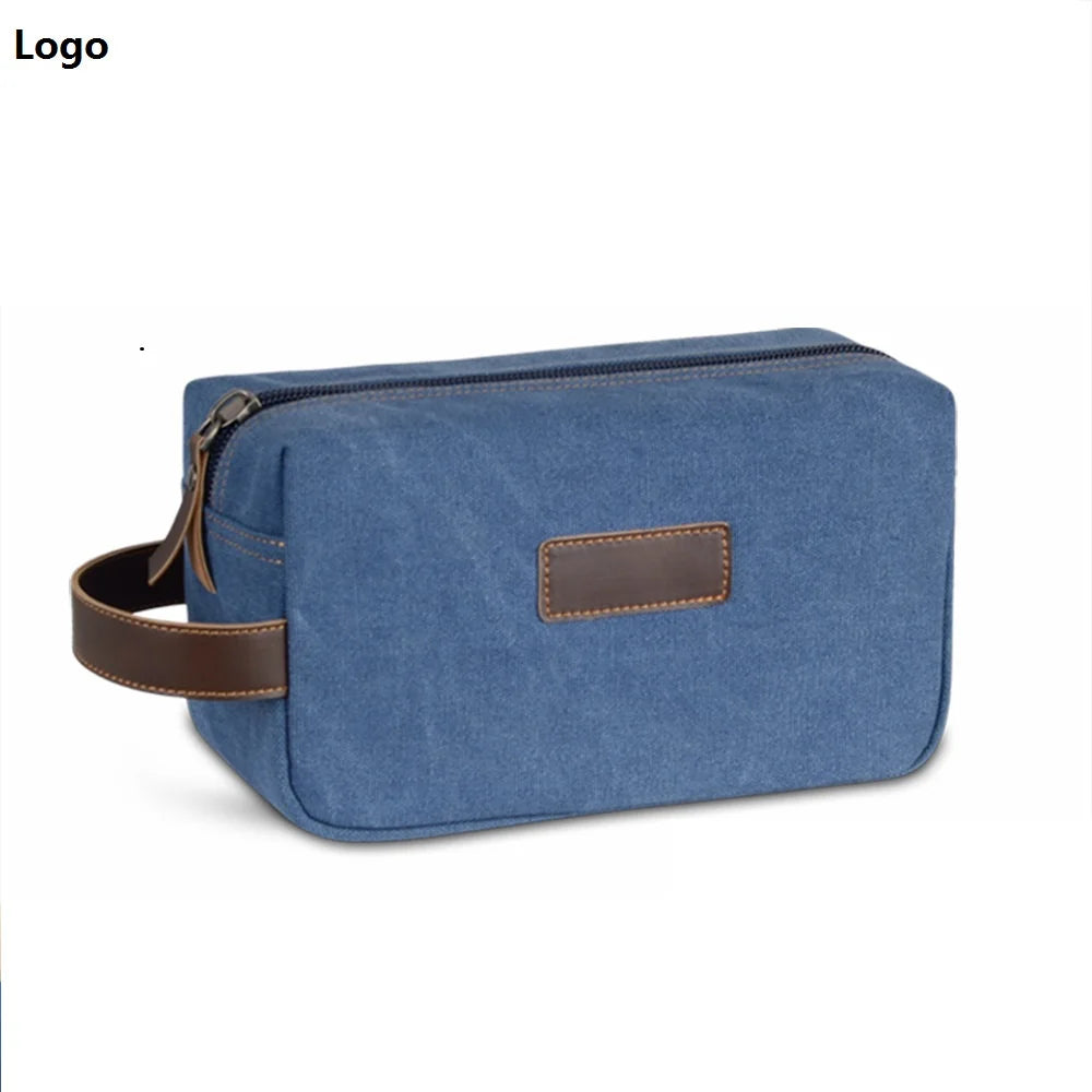 Men's Custom Washed Canvas Cosmetic for Toiletry Bag Wholesale Adult Travel Toilet Bag with Zipper Closure