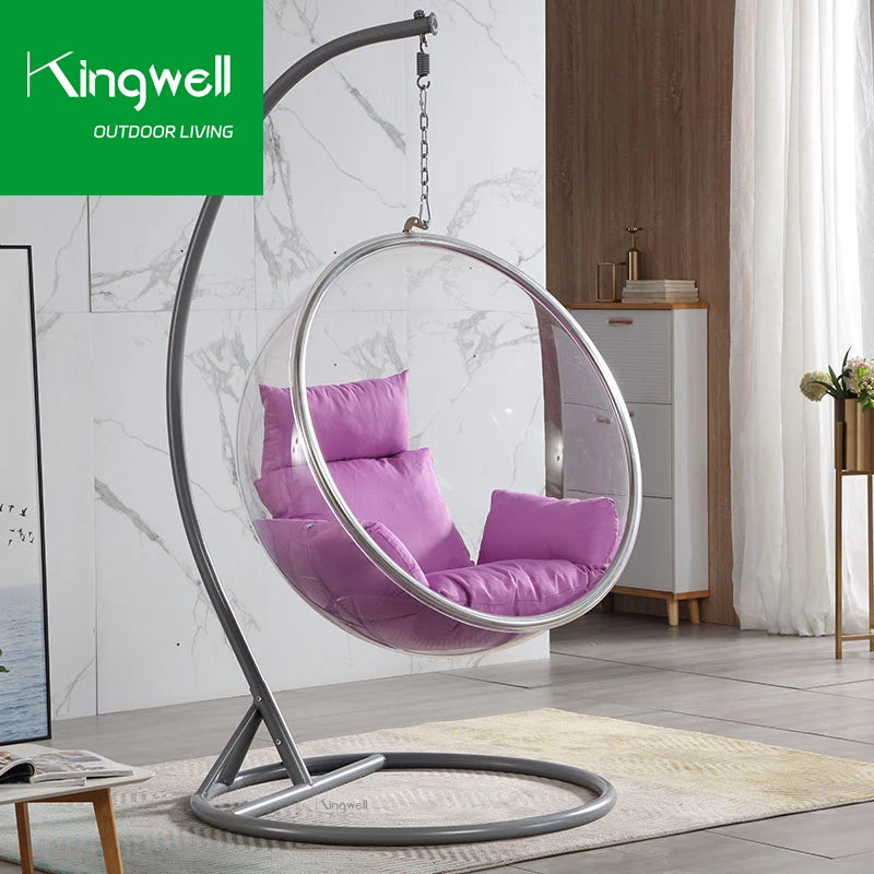 Hot Selling Outdoor Furniture Acrylic Golden Transparent Indoor Hanging Nest Round Swing Outdoor Bubble Egg Chair Patio Swings