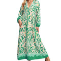 Women's Spring and Autumn Pullover V-neck Sexy Print Large Swing Long Sleeve Dress