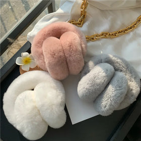 Winter Real Rex Rabbit Hair Earmuffs Plush Cute Fashion Earmuffs Warm Earmuffs Folding