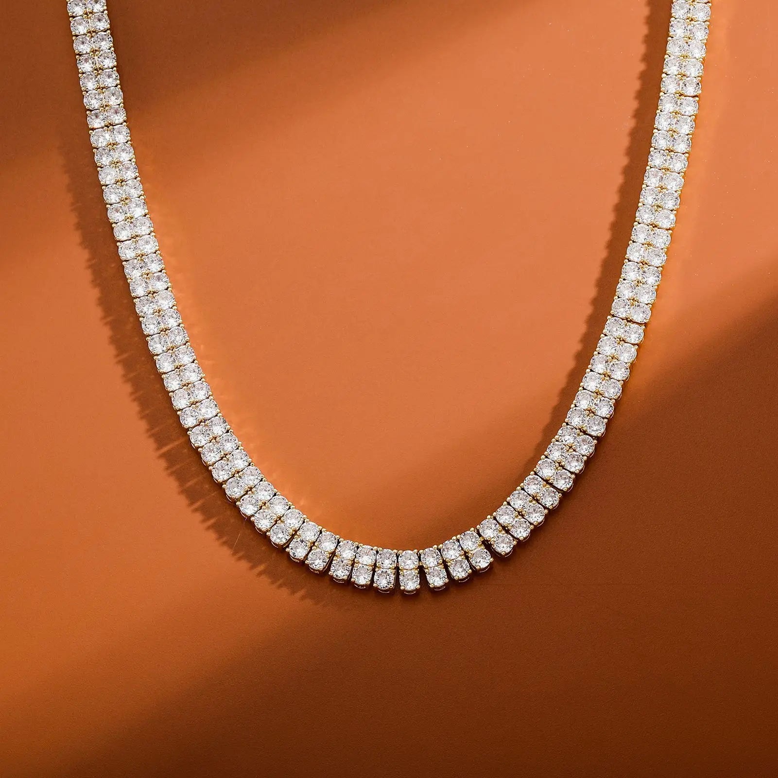 Double Layers 2 Rows CZ Tennis Chain 5A Zircon Two Rows White Gold 18k Gold Plated 3mm Women Fashion Chain Necklace