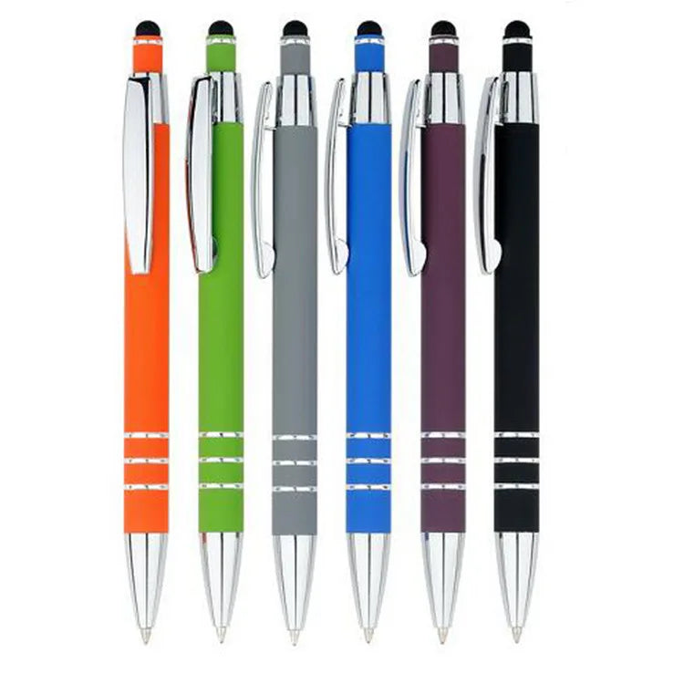 New Arrived Factory Price 2 1 Black Ballpoint Pen Soft Rubber Aluminum Touch for Stylus Custom Logo Promotional Sports Plastic P