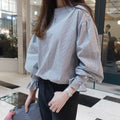 Spring and Autumn New Korean Casual Striped Lantern Long Sleeve Pullover Shirt Commuter Style Shirt