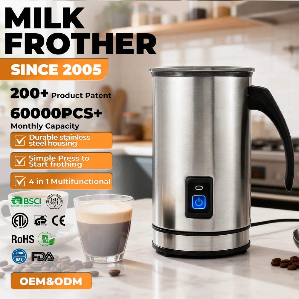 Best Price Stainless Steel Big Capacity 500ml Heating Electric Foam Steamer Automatic Milk Frother Multi-fuctional 4 in 1 Maker