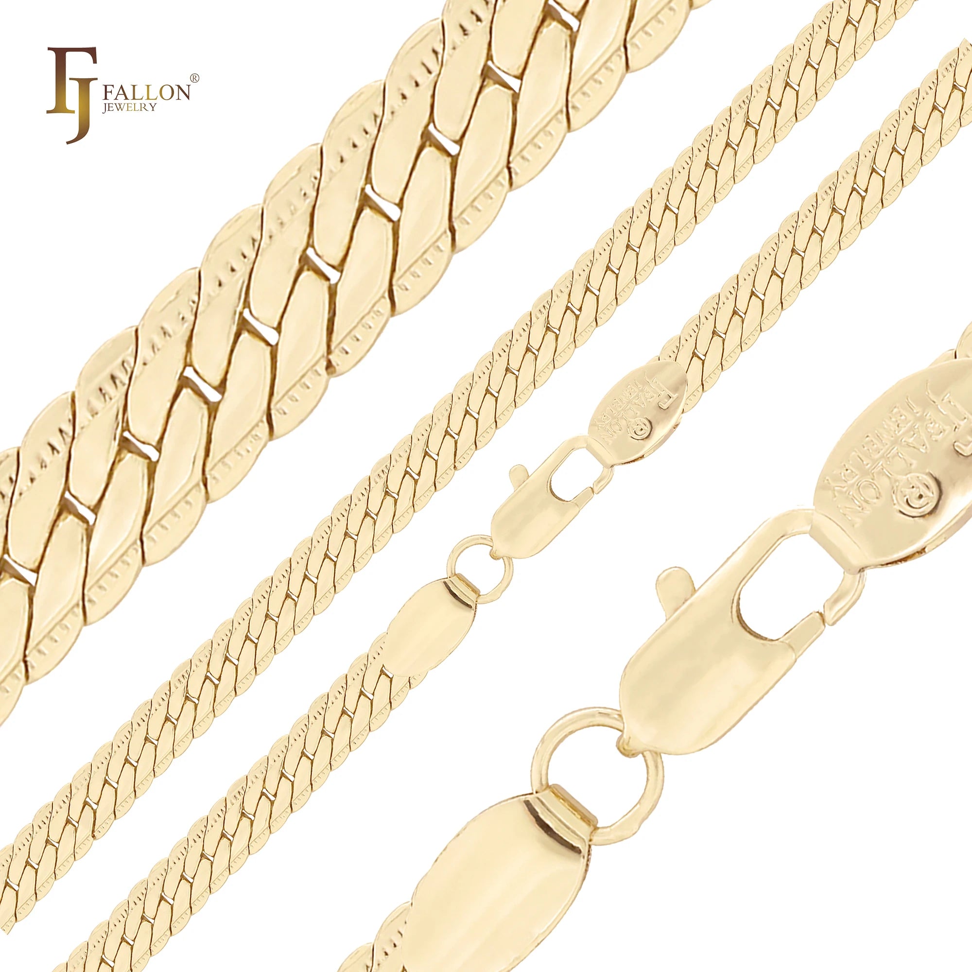 5mm FJ Fallon Fashion Jewelry Flat Compact Curb Chain Plated in 14K Gold Brass Based