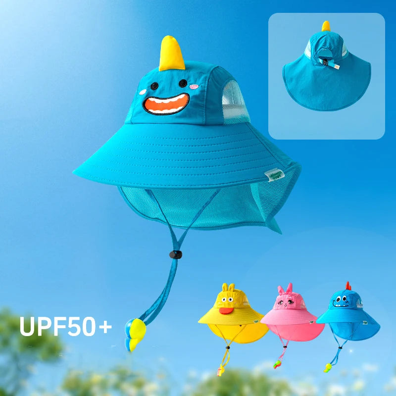 Quick Dry Portable Cartoon Pattern Children Unisex Bucket Hat Breathable Big Brim Sun Protection UPF 50+ for Summer Beach