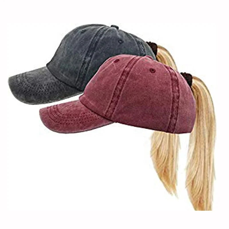 MIO Custom LOGO Fashion Washed Baseball Cap Outdoor Sports Sunshade Tony Tail Cap Solid Color Ponytail Hat for Women