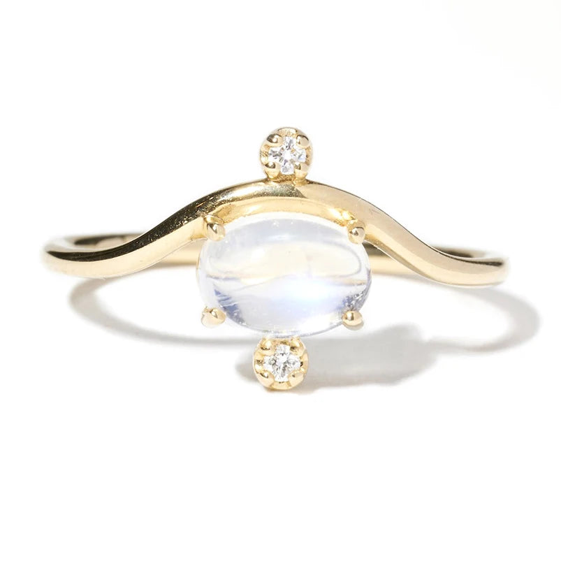 Gemnel Fashion 925 Silver 18k Gold Vermeil 0.1 Microns Gem Moonstone Diamond Band Ring