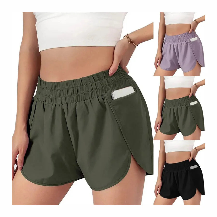 Wholesale Quick-Dry High Waist Active Workout Shorts for Women Custom Logo Sport Layer with Elastic Fabric and Pockets