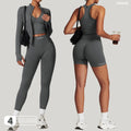 YISHENHON Yoga 5 Pcs Seamless Sets Quick Dry Tight Running Shock-Proof High Waist Sports Set for Women Outdoor Fitness Gym Wear