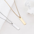 Custom Personality Engraved Name LOGO Letter Stainless Steel  Initial Gold Plated Rectangle Vertical Bar Rectangle Necklace