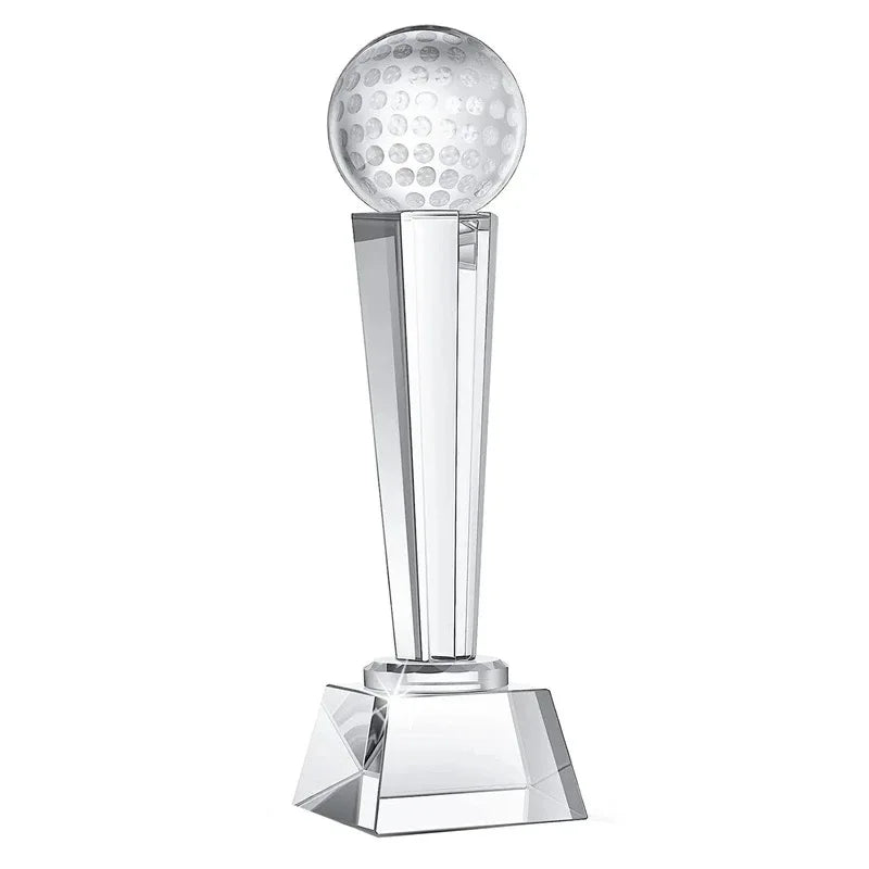 Classic Design Pillar Shape Crystal Sports Set Football Golf Soccer Basketball Cricketer Trophy Glass Trophies Awardss Custom