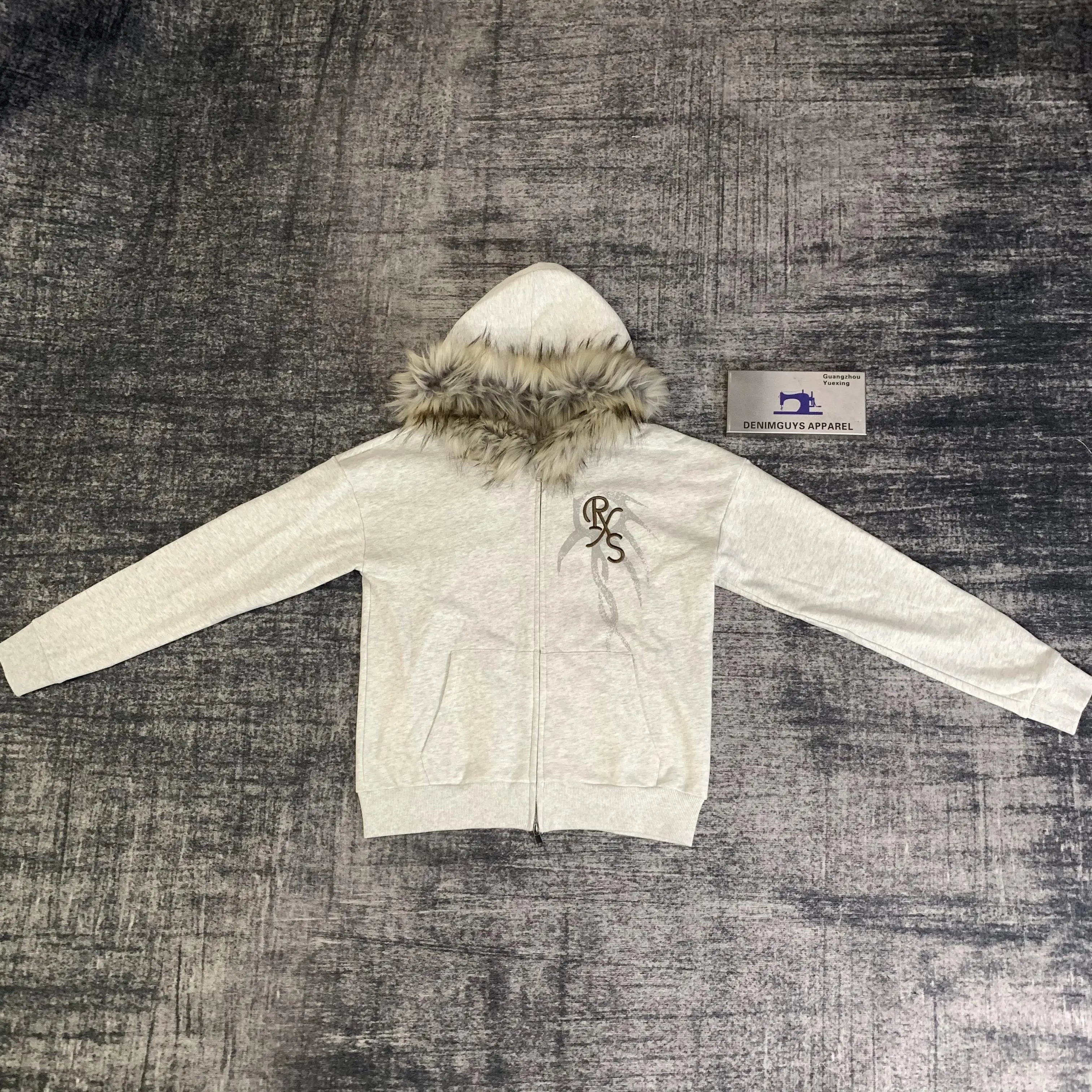 DENIMGUYS Custom French Terry Streetwear Thick Oversize Zipper Hoodie With Detachable Faux Fur